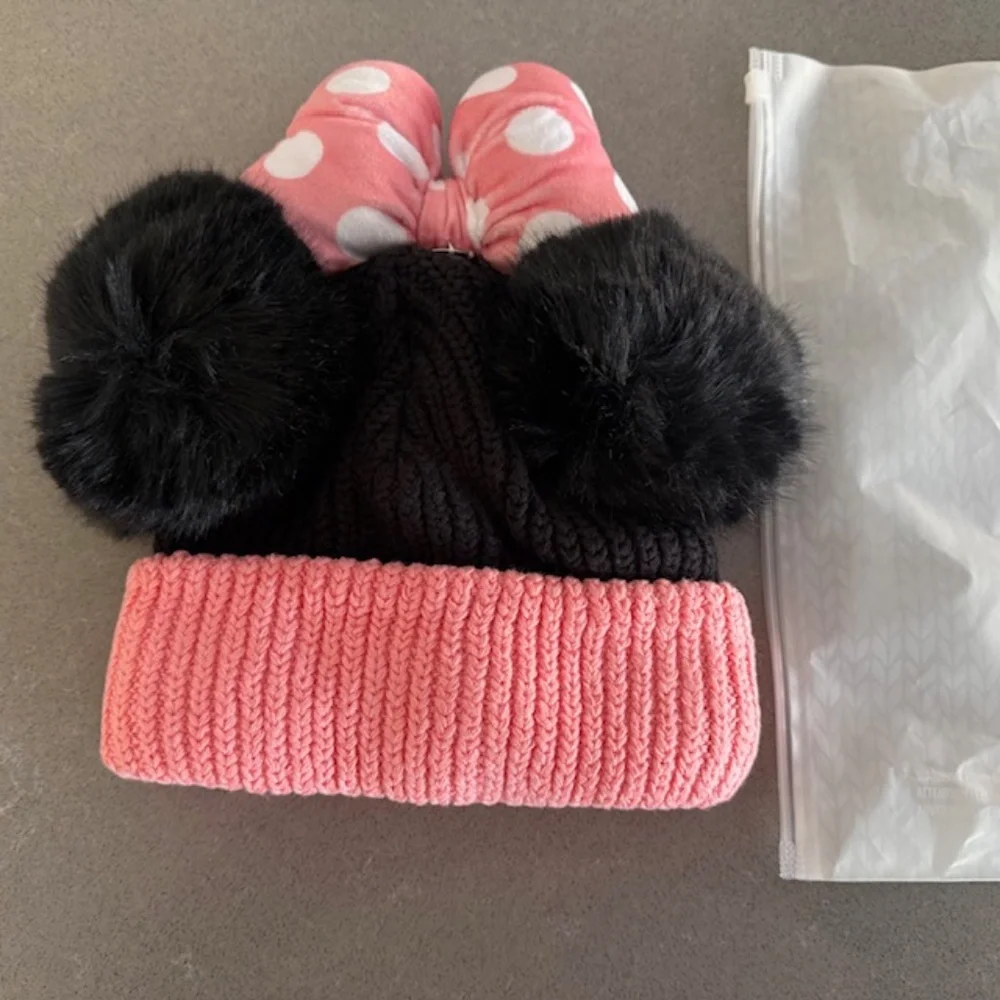 New! Disney x Love Your Melon LYM Minnie Mouse Kid Pink Bow Double Pom Beanie